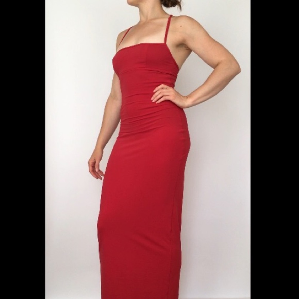Hervé Léger Red Cross-back Maxi Dress, Size L